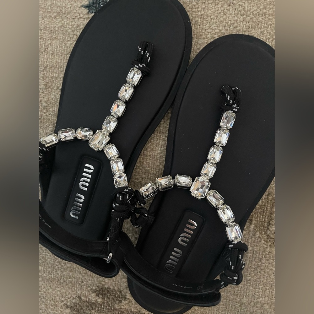Miu Miu Embellished Thong Sandals.38.5